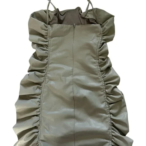 Zara Faux Leather Mini Strappy Beige Stone Dress XS NWOT 🦋 🌸 - Picture 3 of 3